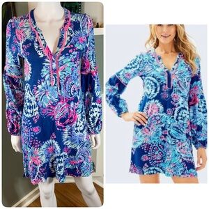 Lilly Pulitzer Joy Tunic Shift Mini Dress Deep Indigo Gypsea Girl Sea Shells S